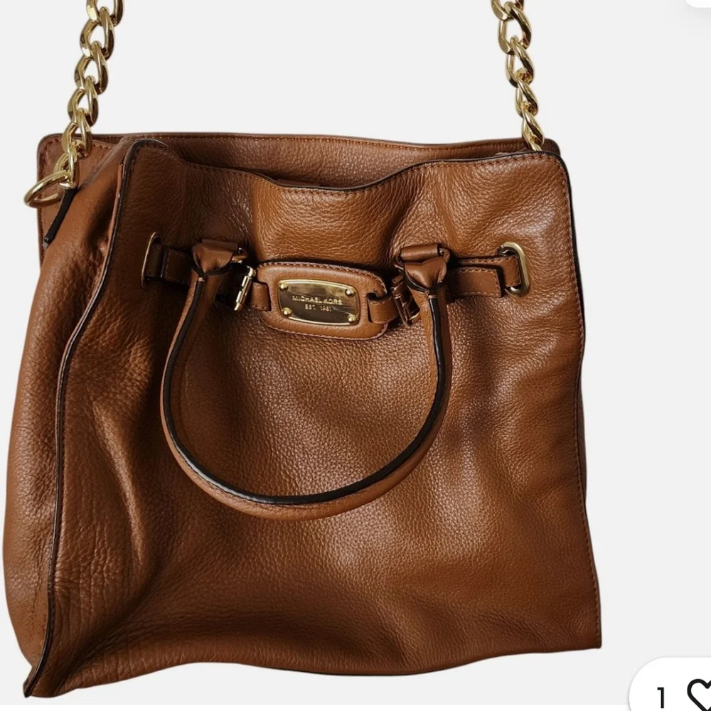 Michael Kors Hamilton Vintage Y2K Brown Leather large Satchel Bag